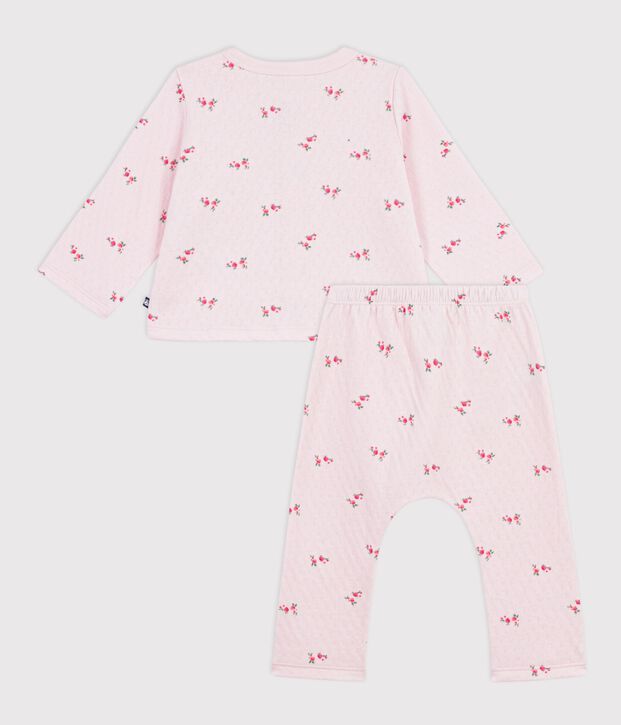 Babies' long 2-piece cotton outfit with a flower print pink/multicolor
