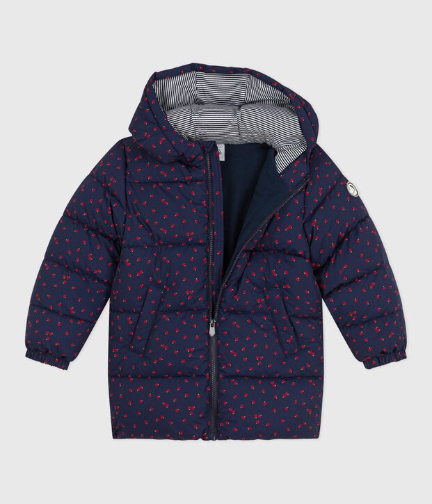 Children's printed long puffer jacket blue/multicolor