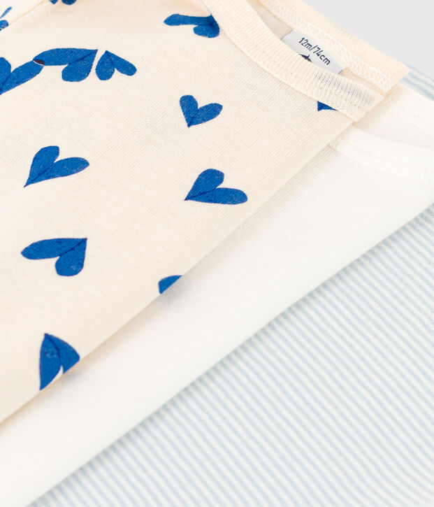 Babies' Blue Heart Patterned Short-Sleeved Cotton Bodysuits - 3-Pack multicolor