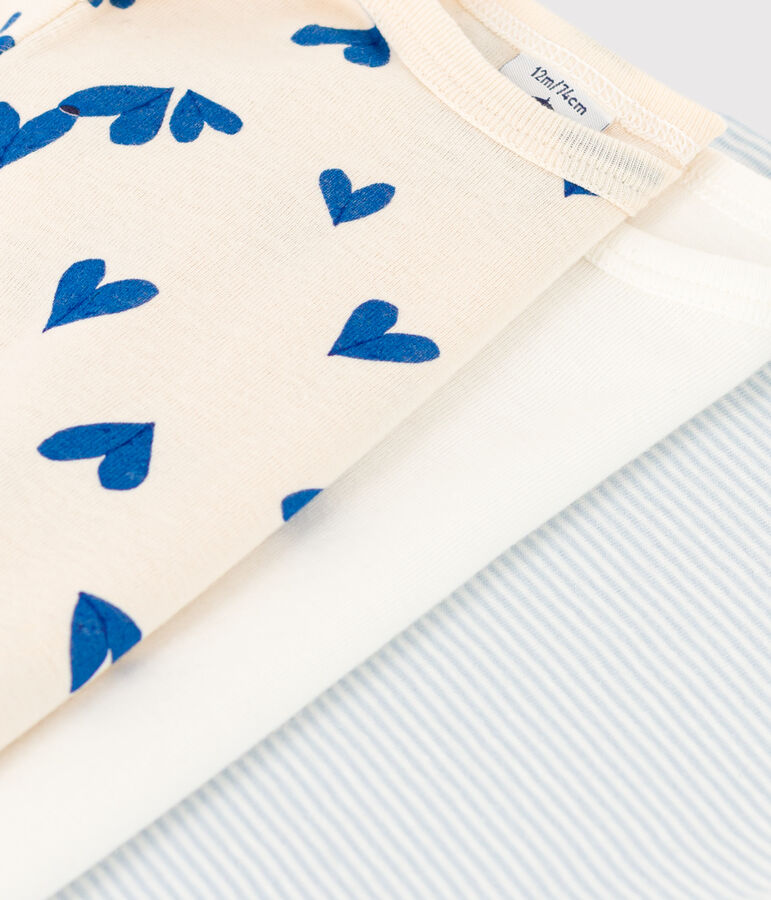 Babies' Blue Heart Patterned Short-Sleeved Cotton Bodysuits - 3-Pack multicolor
