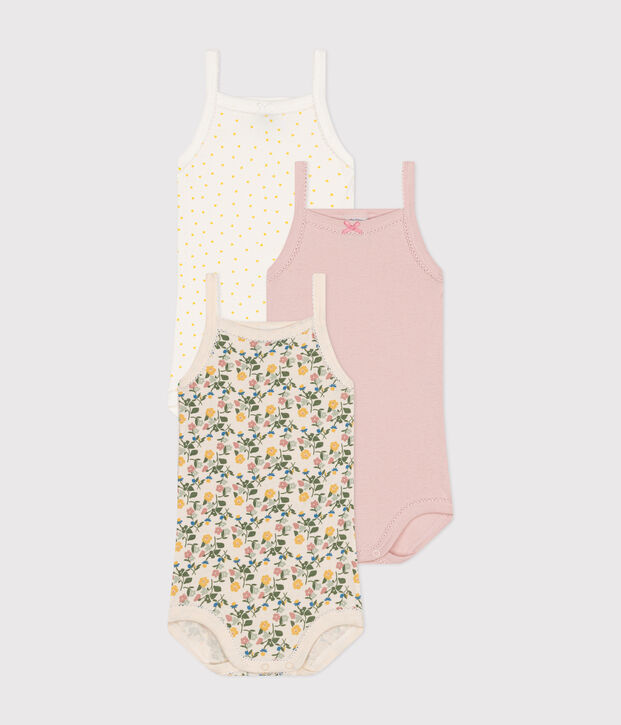 Babies' Floral Cotton Bodysuits with Straps - 3-Pack multicolor