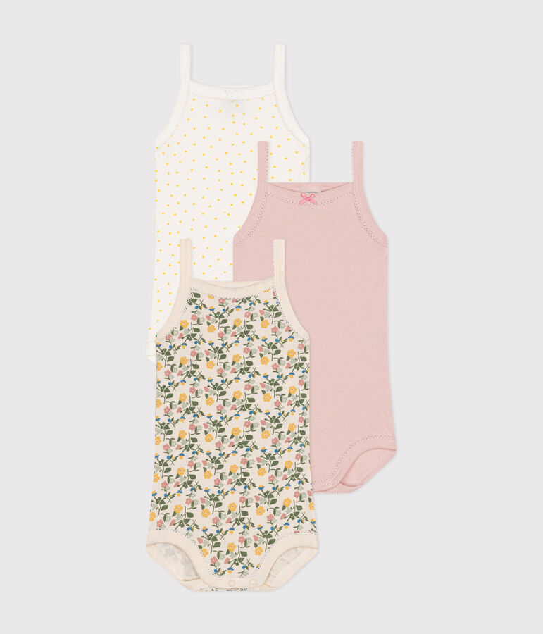 Babies' Floral Cotton Bodysuits with Straps - 3-Pack multicolor