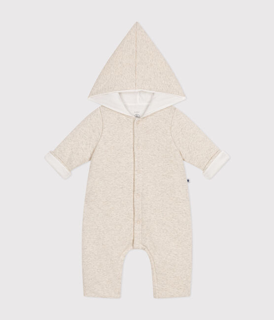 Babies' Quilted Cotton Hooded Jumpsuit MONTELIMAR CHINE beige