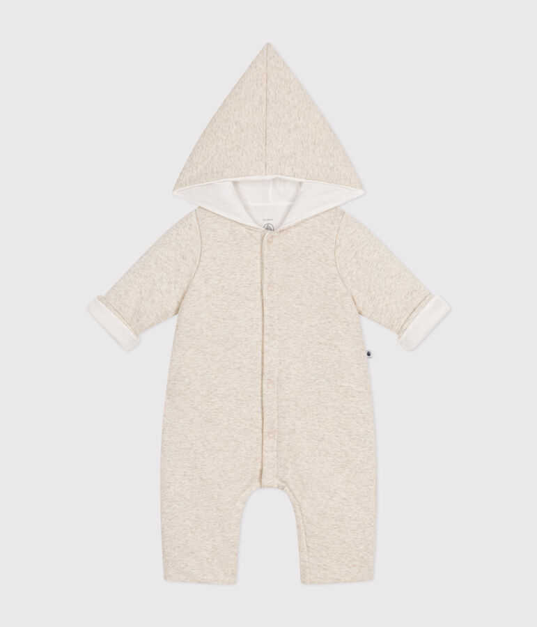 Babies' Quilted Cotton Hooded Jumpsuit MONTELIMAR CHINE beige