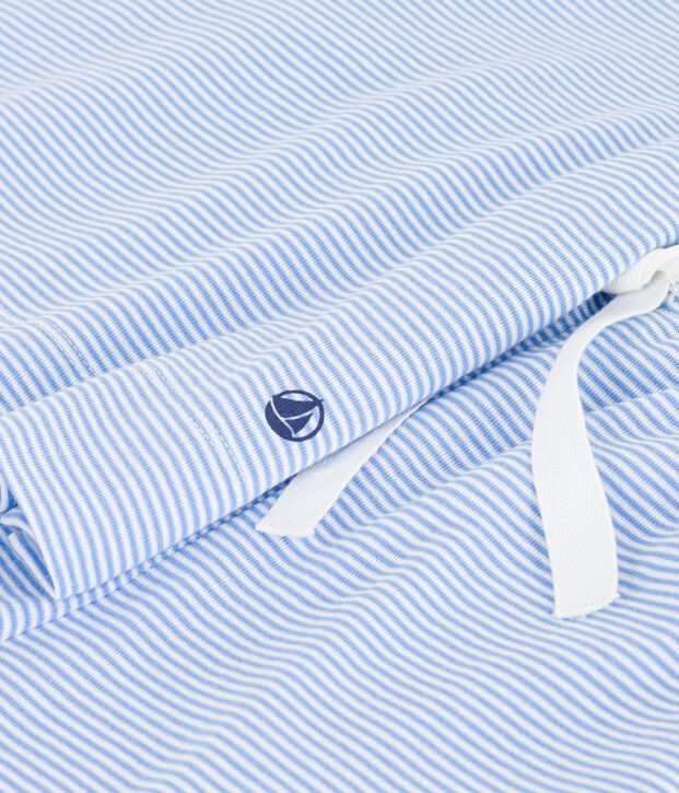 Women's short stripy cotton pyjamas blue/white