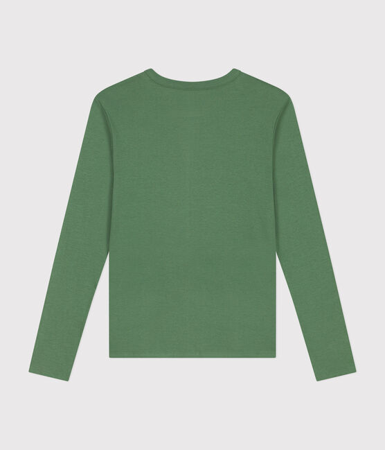 Women's plain rib knit long-sleeved Iconic T-shirt PALMERAIE green
