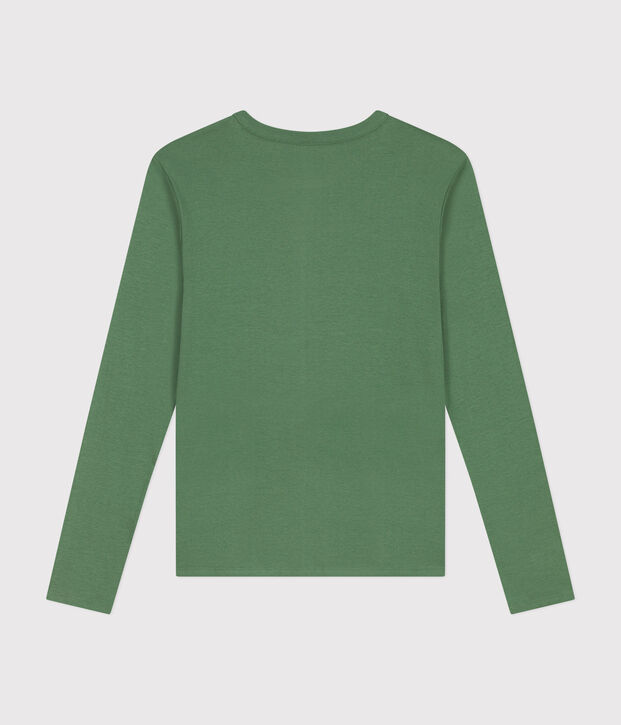 Women's plain rib knit long-sleeved Iconic T-shirt green
