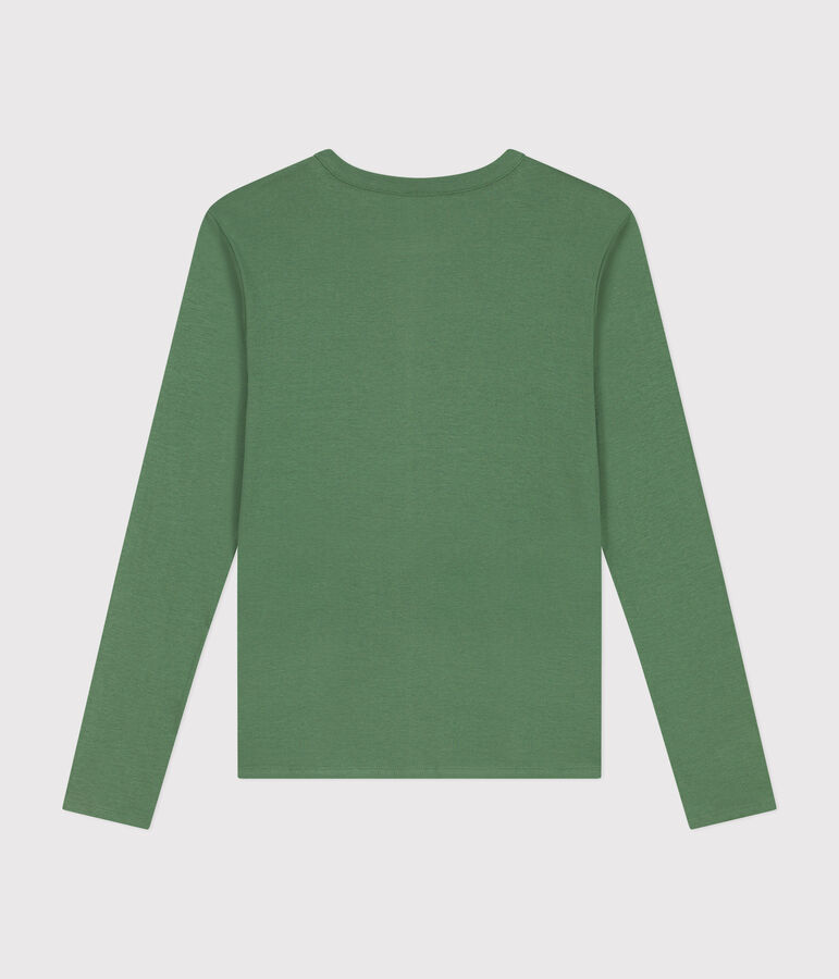 Women's plain rib knit long-sleeved Iconic T-shirt green