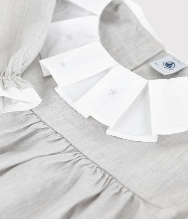 Children's long-sleeved plain flannel dress grey