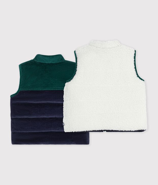 Babies' sleeveless reversible sherpa velour puffer jacket blue/multicolor