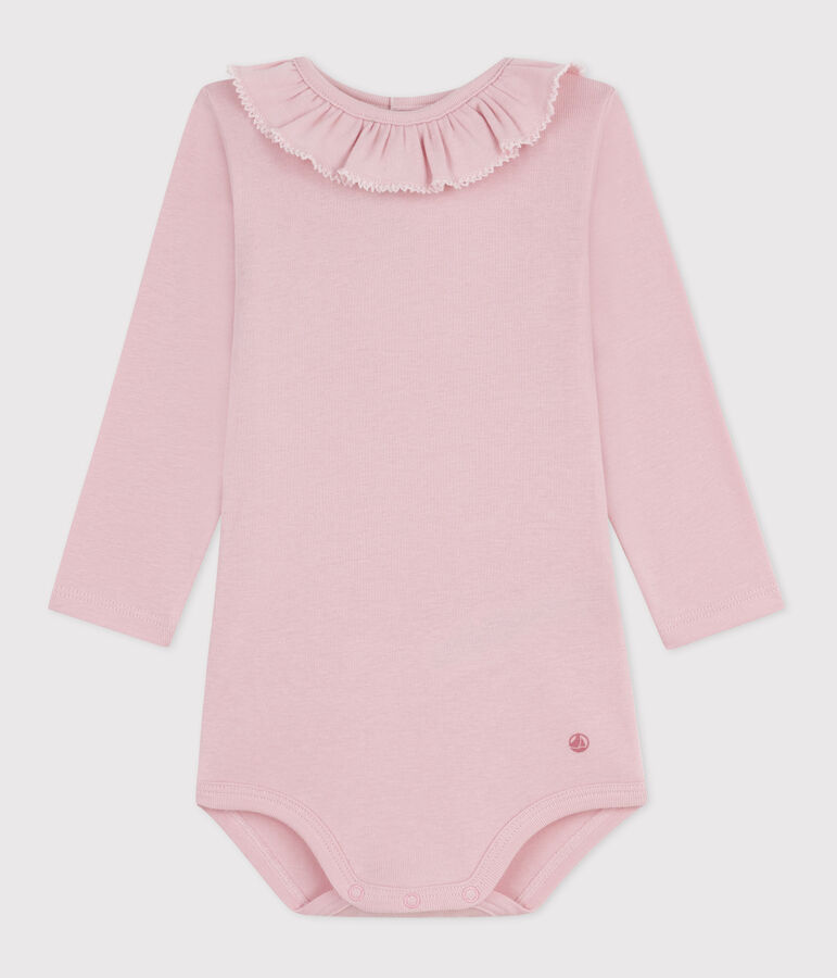 Babies' plain cotton body with a collar pink