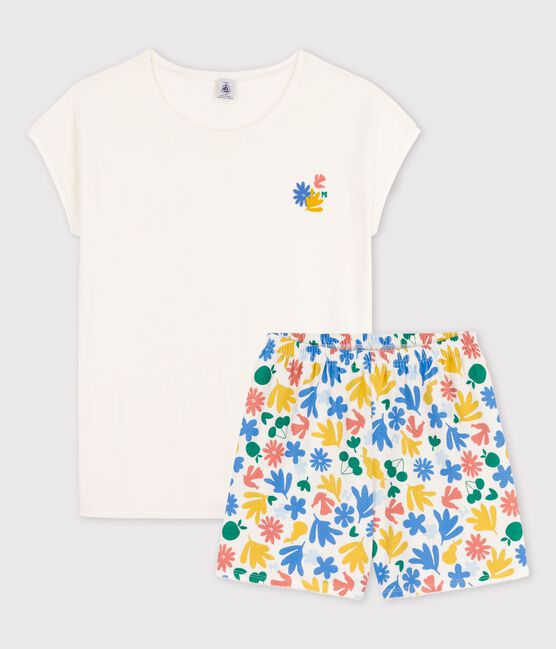 Girls' Cotton Short Pyjamas MARSHMALLOW white/MULTICO white
