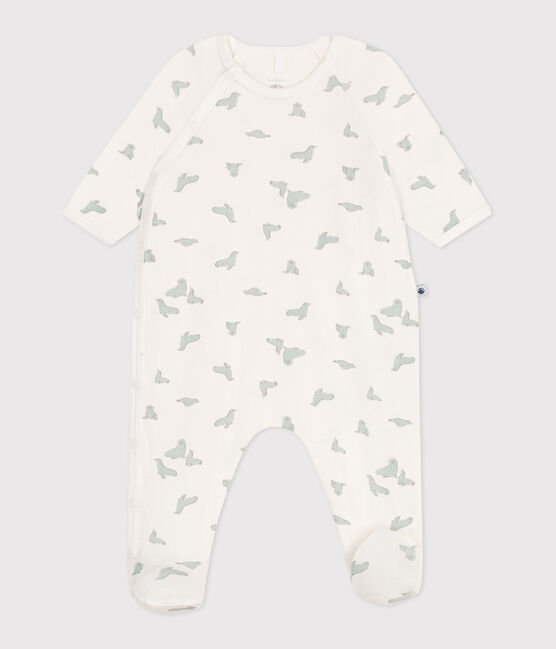 Babies' whale pattern cotton pyjamas MARSHMALLOW white/MULTICO white
