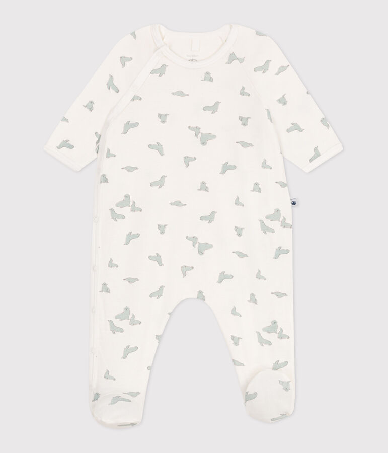 Babies' whale pattern cotton pyjamas MARSHMALLOW white/MULTICO white