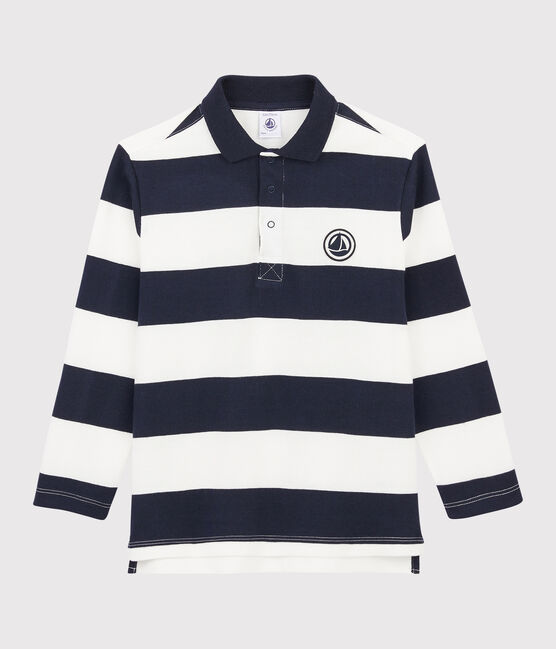 Boys' Long-Sleeved Polo Shirt SMOKING blue/MARSHMALLOW white