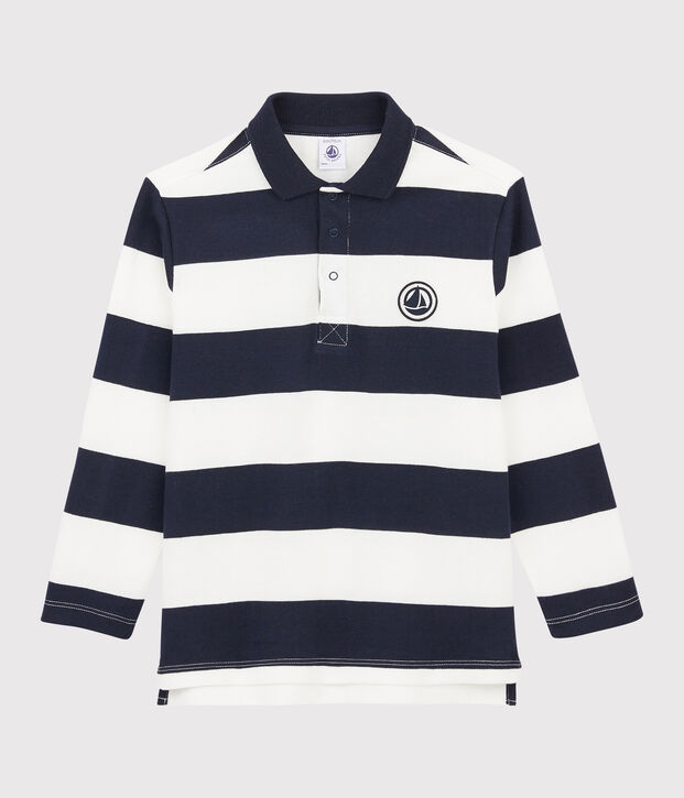 Boys' Long-Sleeved Polo Shirt blue/white