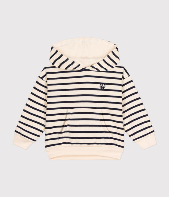 Hooded sweatshirt in brushed fleece for girls or boys AVALANCHE white/SMOKING blue