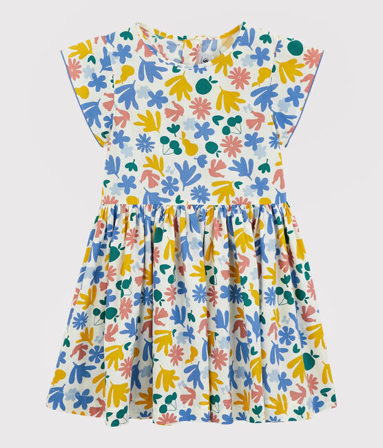 Girls' Short-Sleeved Poplin Dress MARSHMALLOW white/MULTICO white
