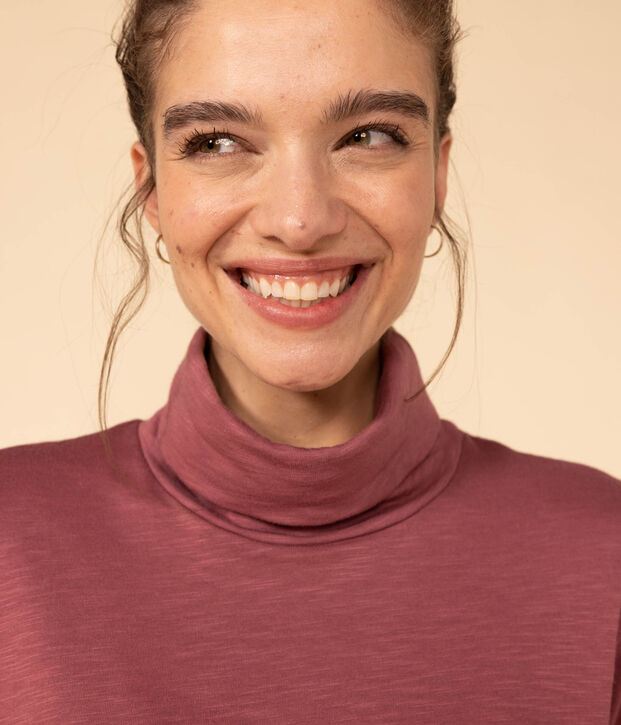 Women's Straight Roll-Neck Cotton T-Shirt brown