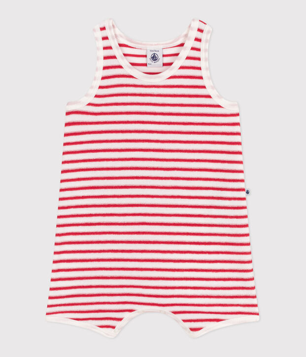 Babies' short stripy cotton jumpsuit red/red