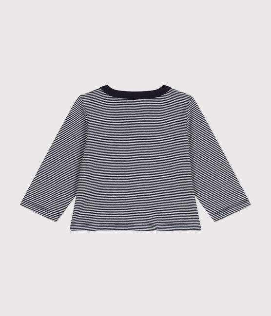 Babies' Stripy Tube Knit Cardigan SMOKING blue/MARSHMALLOW white