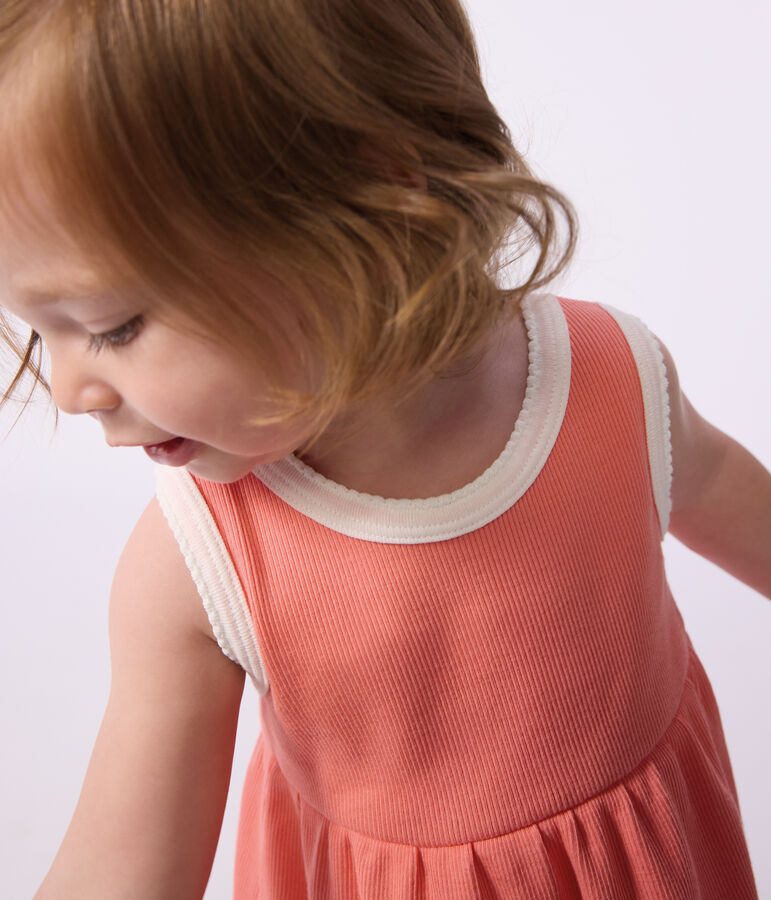 Babies' sleeveless plain cotton dress pink