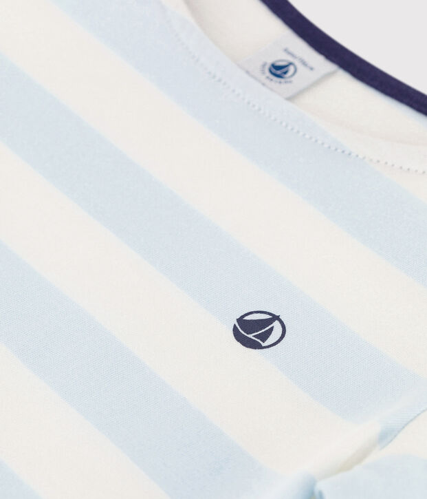 Girls' Short-Sleeved Cotton T-Shirt blue/white