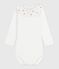 Babies' plain cotton body with an embroidered collar MARSHMALLOW white