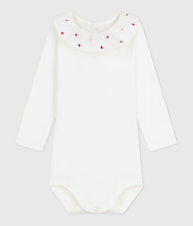 Babies' plain cotton body with an embroidered collar white