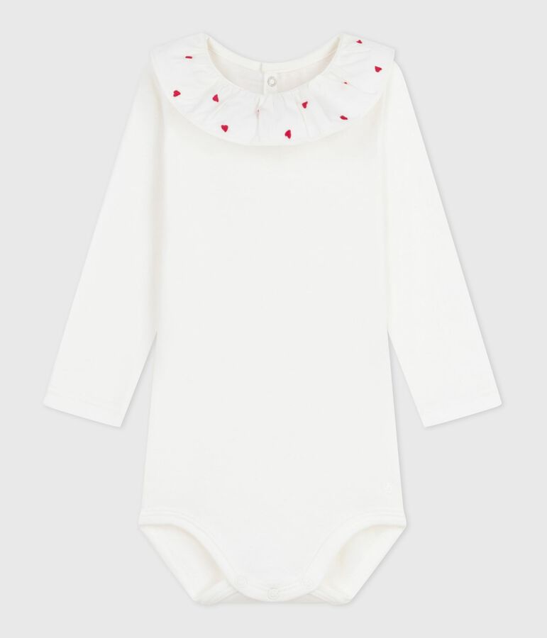 Babies' plain cotton body with an embroidered collar white