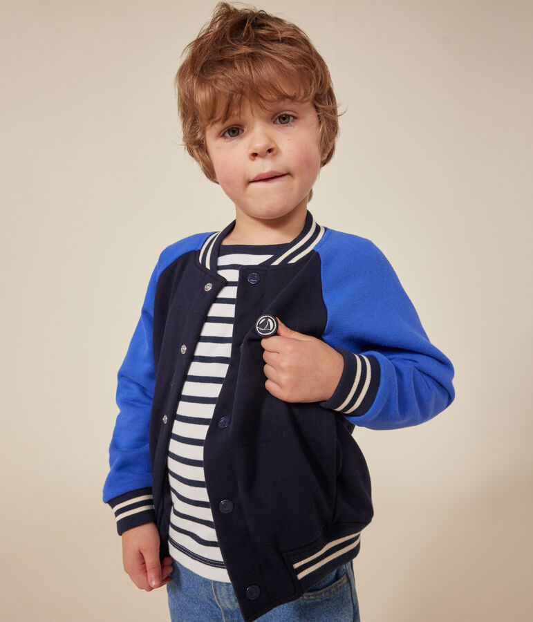 Boys' fleece baseball jacket blue/blue
