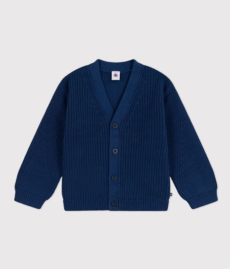 Girls' cotton fisherman's rib cardigan blue