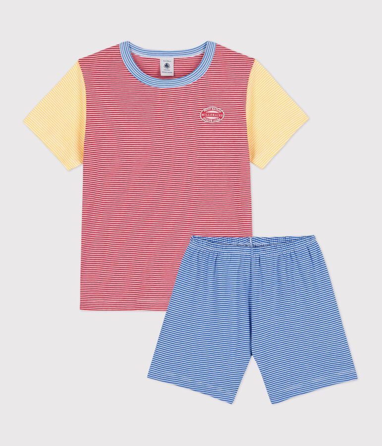 Boys' Blue Red and Yellow Pinstriped Short Cotton Pyjamas red/multicolor