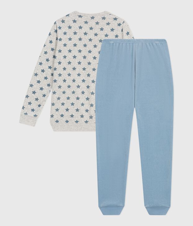 Children's star print velour pyjamas. grey/blue