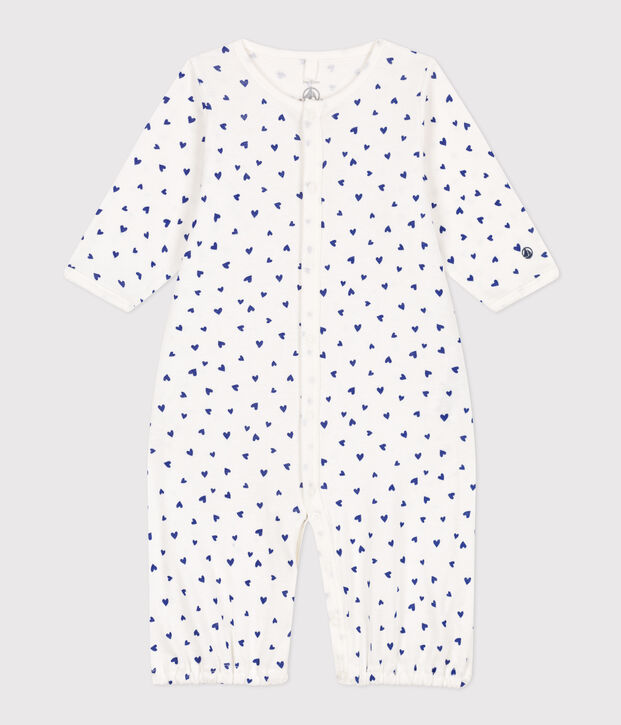 Heart Patterned Cotton Jumpsuit/Sleeping Bag white/blue