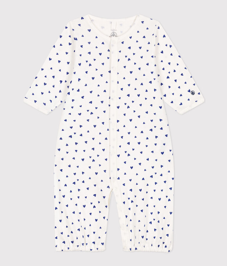 Heart Patterned Cotton Jumpsuit/Sleeping Bag white/blue