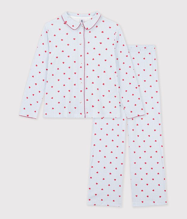 Women's buttoned stripe and heart print cotton pyjamas white/multicolor