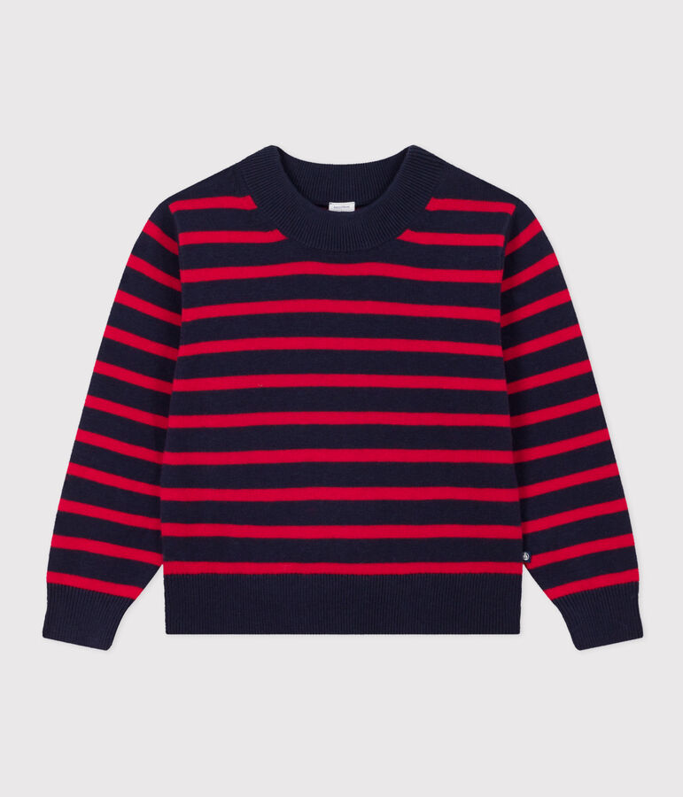 Unisex children's wool and cotton Breton jumper blue/red