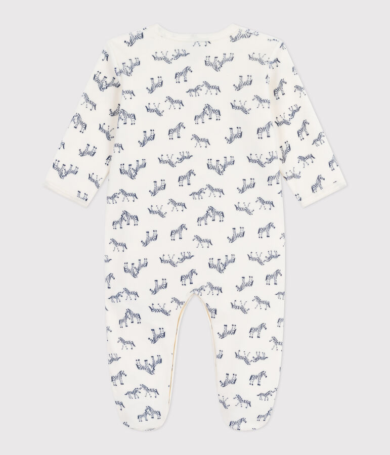 Babies' velour pyjama suit with a zebra print Ecru/blue