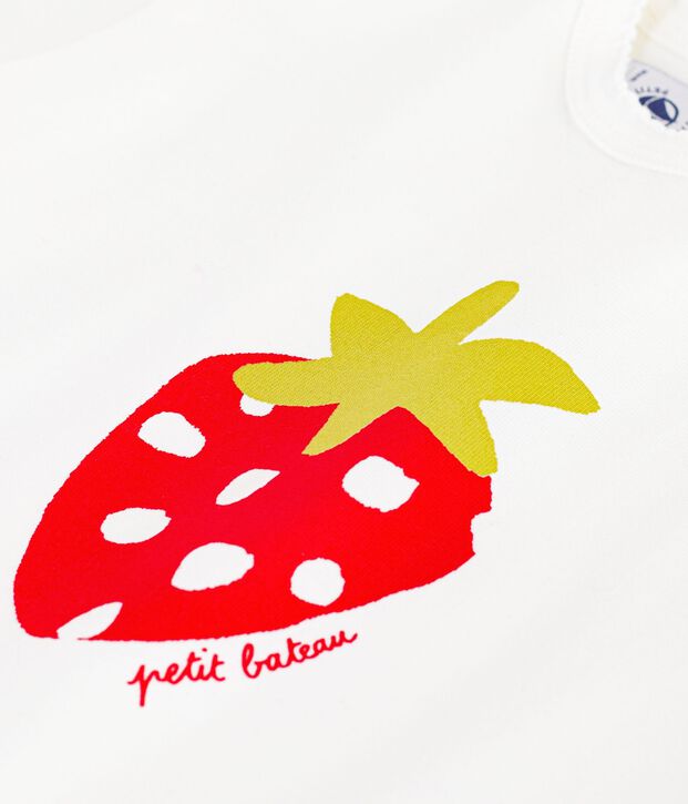 Babies' short-sleeved patterned cotton T-shirt white