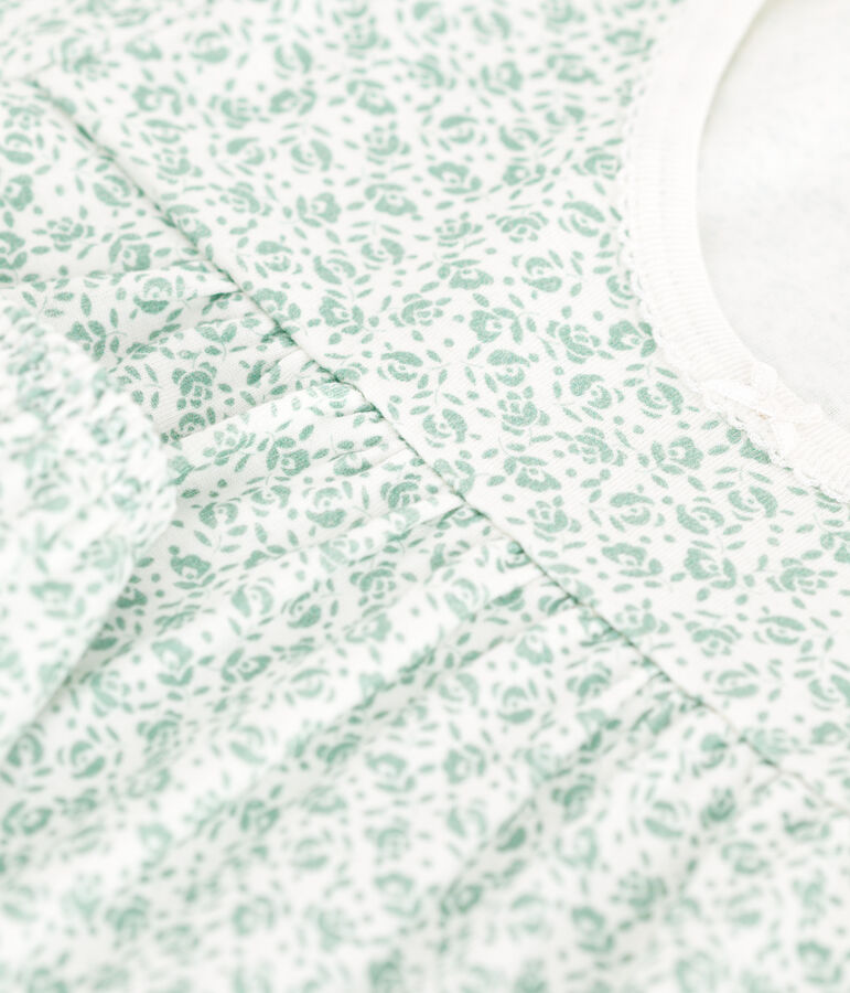 Children's floral print short cotton pyjamas white/green