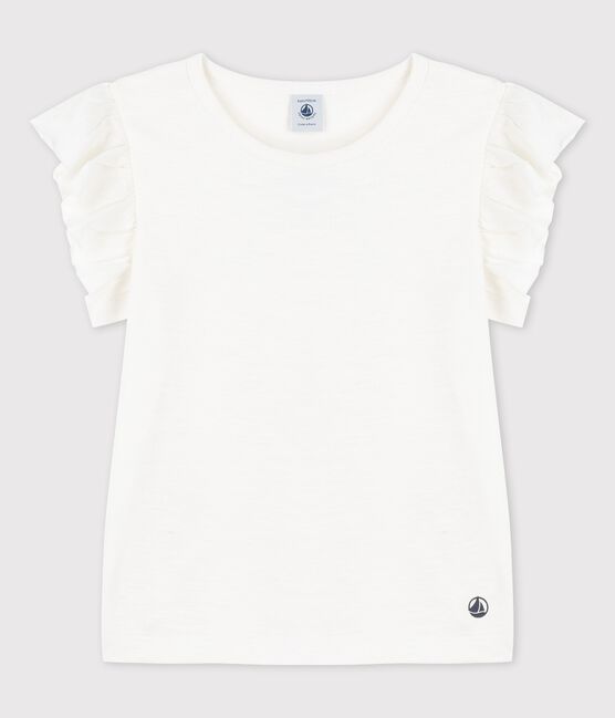Girls' Short-Sleeved Cotton T-Shirt MARSHMALLOW white