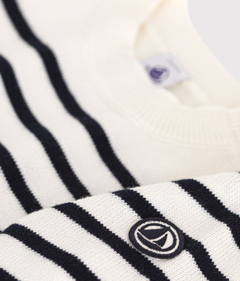 Babies' jumper in a wool and cotton knit white/blue