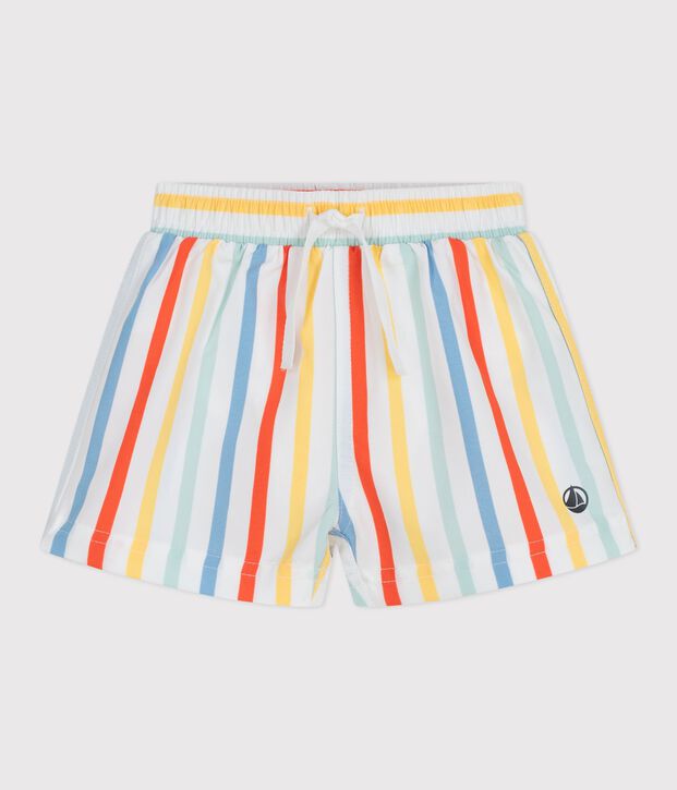Babies' stripy swim shorts white/multicolor