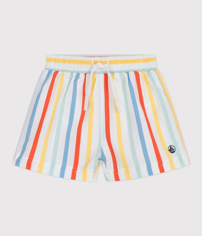 Babies' stripy swim shorts MARSHMALLOW white/MULTICO white