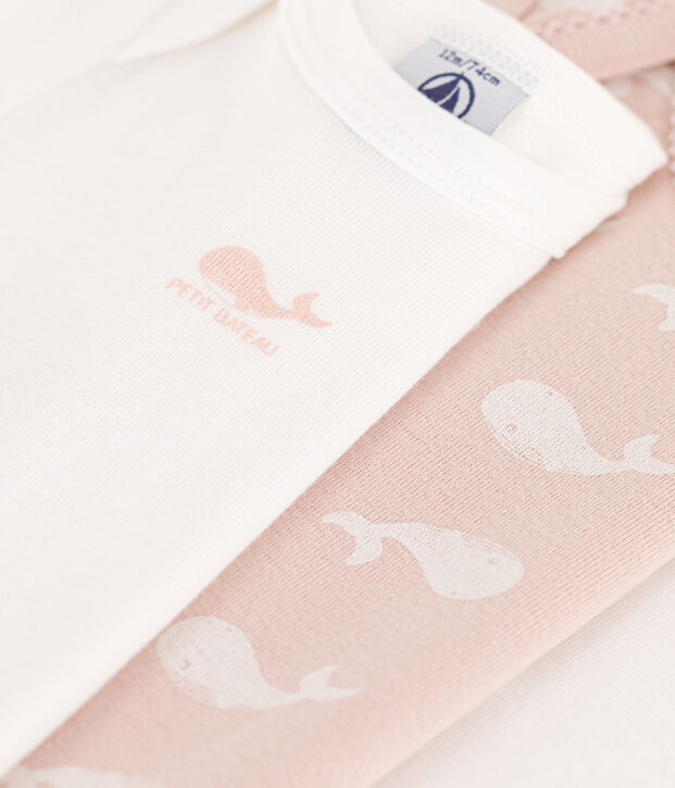 Babies' Long-Sleeved Pink Cotton Whale Themed Bodysuits - 3-Pack multicolor