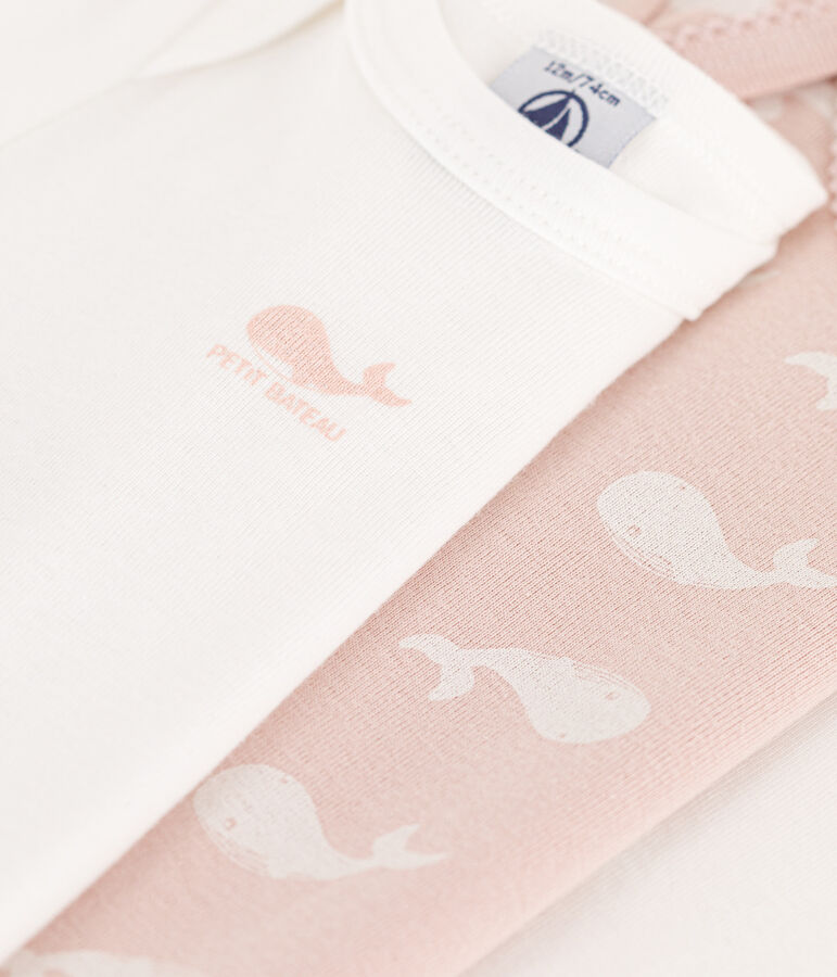 Babies' Long-Sleeved Pink Cotton Whale Themed Bodysuits - 3-Pack multicolor