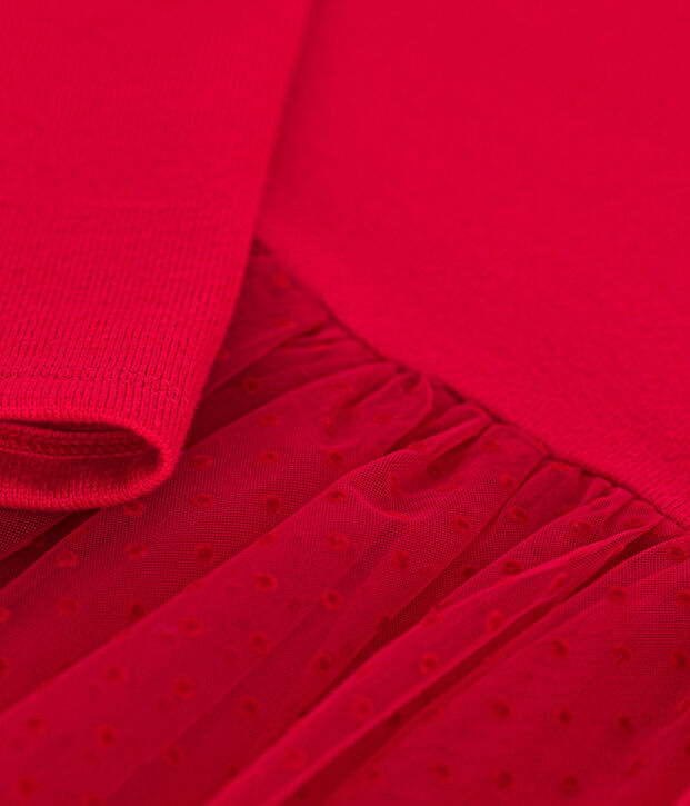 Girls' dress in heavy jersey and tulle red