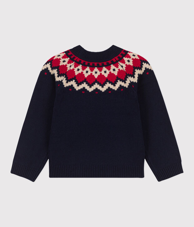Boys' Wool/Cotton Patterned Knit Pullover blue/multicolor