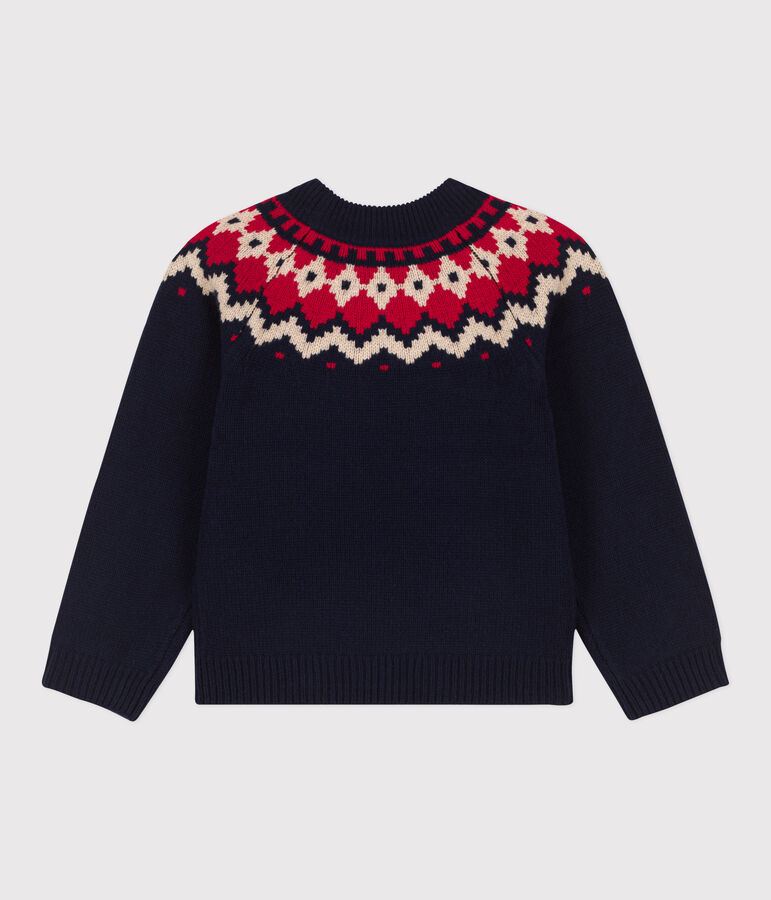 Boys' Wool/Cotton Patterned Knit Pullover SMOKING blue/MULTICO white